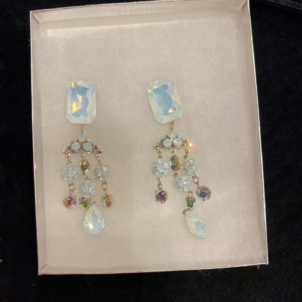 Opalescent White Crystal Chandelier Drop Earrings